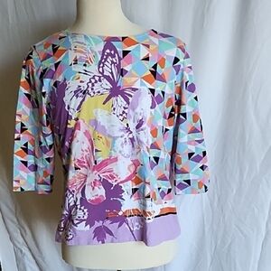 Christopher And Banks 3/4 Sleeve Stretchy Cotton Top Size XL